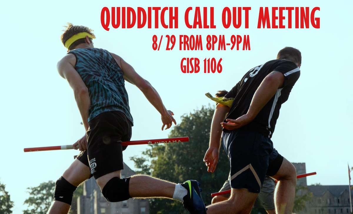 QuidditchClubIU's tweet photo. Make sure you stop by our Call Out meeting in the Global International Studies Building room 1106 from 8PM-9PM to learn about Quidditch and eat free pizza! Bring your friends! https://t.co/0CaM1ugs5n