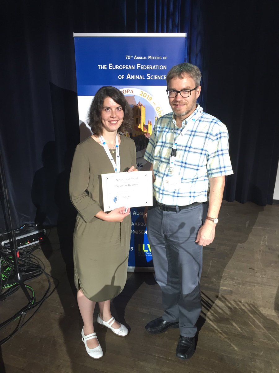#EAAP2019: Congrats ! ILVO dairy researcher Dorien Van Wesemael wins the Novus 
Young train competition for dairy research, earning travel &amp; attendance to the American Dairy Science Associaties conference, Palm Beach USA 2020.  Best presention - out of 12 speakers - this morning.