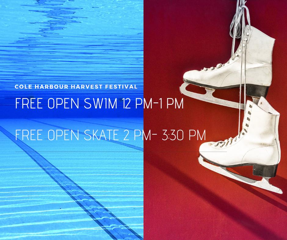 Free swim and free skate at Cole Harbour Place as part of the Harvest Festival this year! Come check it out. 

Don't forget your helmet for the skate