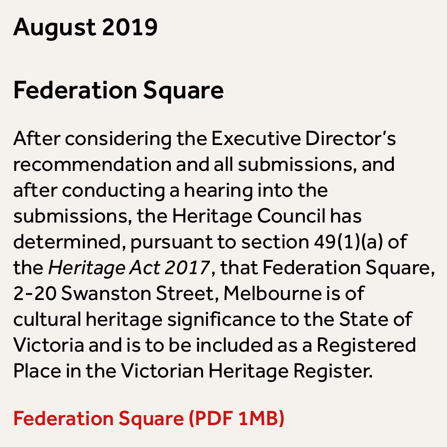 stopappleinc's tweet photo. Federation Square is to be included as a Registered Place in the Victorian Heritage Register. Read more about the decision — https://t.co/GDUHi4JNwB
#FederationSquare #Melbourne #LoveYourSquare #OurCityOurSquare https://t.co/zOZx4cFS90