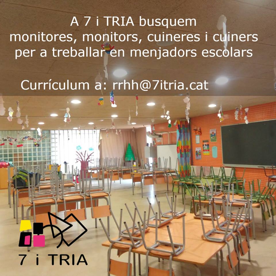 7itria's tweet photo. Busquem monitors i monitores, cuiners i cuineres per treballar en diverses escoles arreu de Catalunya. 

Interessats envieu missatge a rrhh@7itria.cat
#feina https://t.co/yYgSoqk7mm