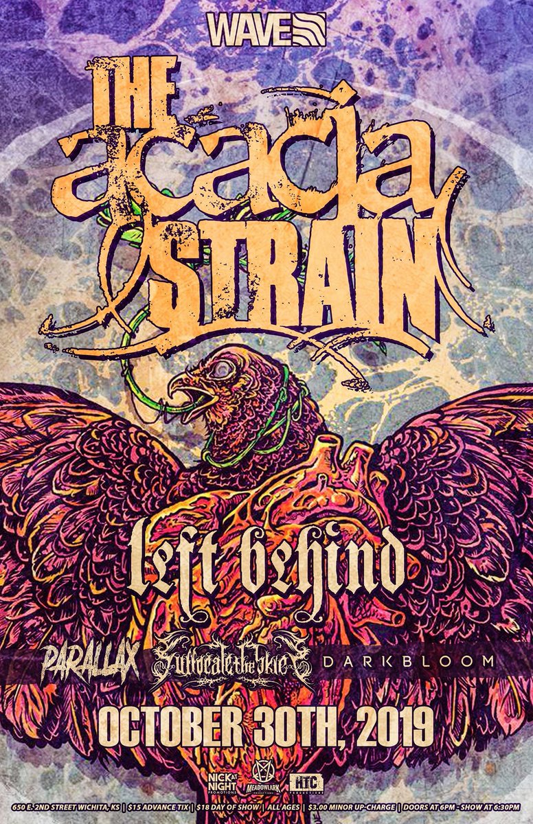 This October, we are playing with The Acacia Strain and Left Behind at Wave. Joining us will be our local friends in Parallax and Suffocate The Skies.

Tickets go on sale Friday.