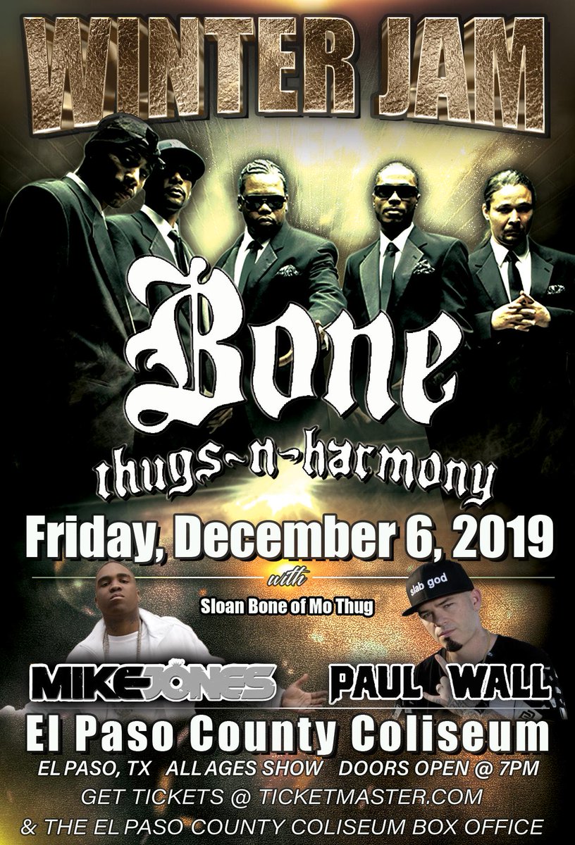 ElPasoColiseum's tweet photo. JUST ANNOUNCED: Grammy Award-winning rap group BONE THUGS-N-HARMONY is coming to the @ElPasoColiseum! Tickets will go on sale at 10 a.m. Sept. 6! Be ready! https://t.co/oQdPzVQMfi #ElPasoColiseum #ElPaso https://t.co/ERi0M3NoVS