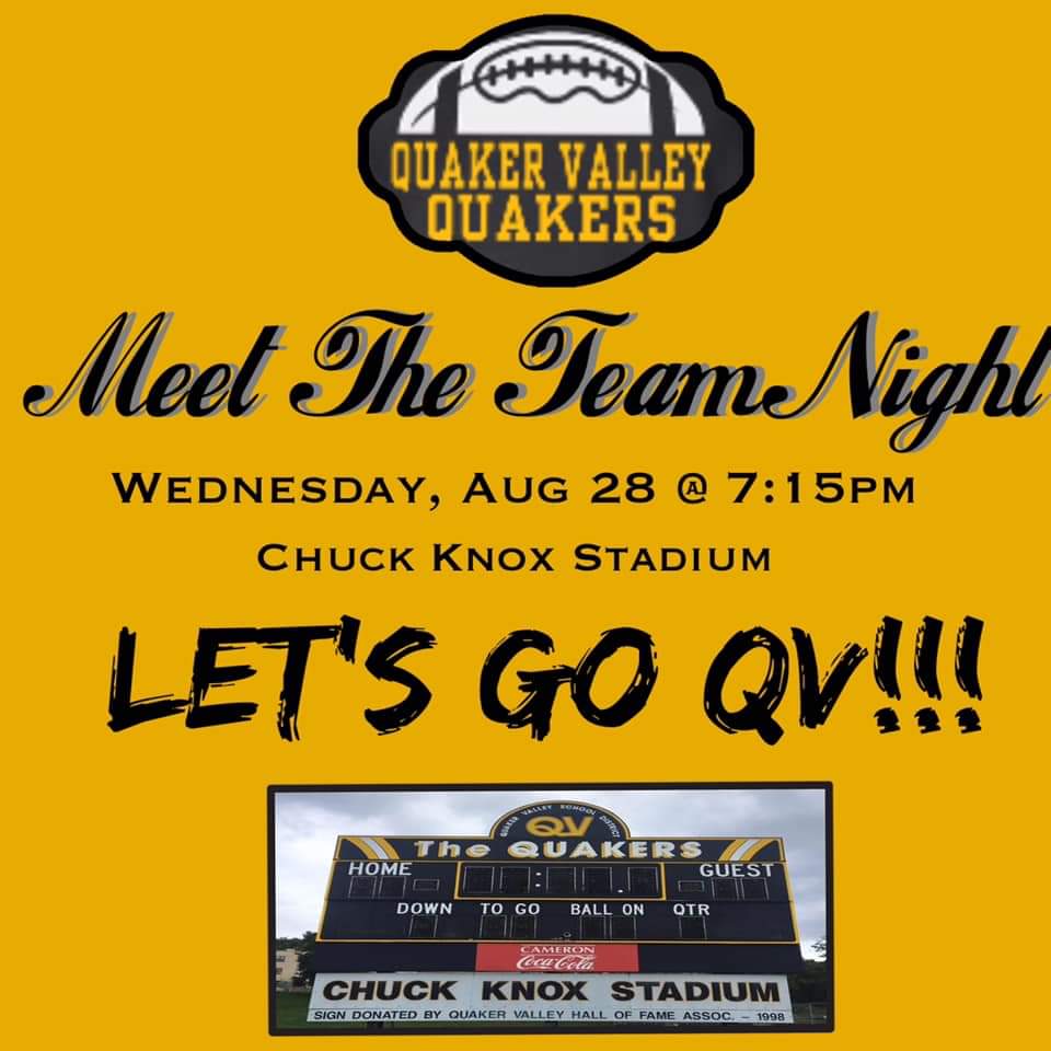 QVHSCheer's tweet photo. Come out to Chuck Knox Stadium this Wenesday for #MeetTheTeamNight @ 7:15 PM! @Qvfootball @QVHSBandOrch https://t.co/ckKfM1zQQ6
