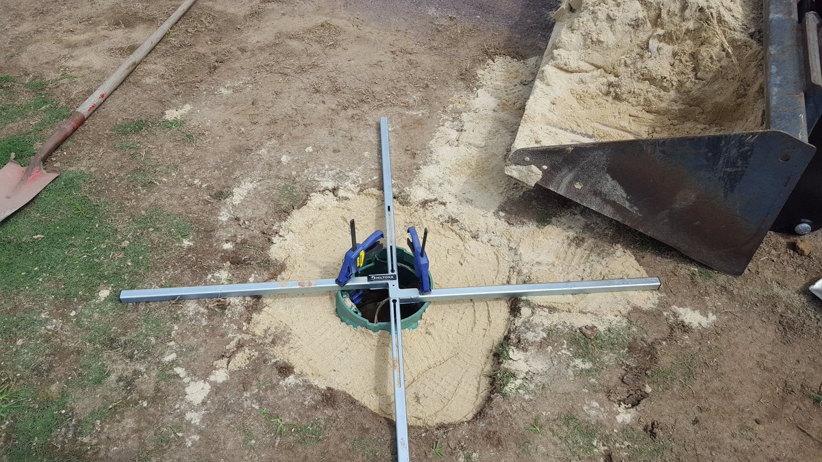 UMBCSportsTurf's tweet photo. Fixing sunken valve box. Setting it right! @umbcbaseball @MiltonaTurfProd @FieldExperts @MidAtlanticSTMA #GroundZero2 https://t.co/D7VZFHrGAl