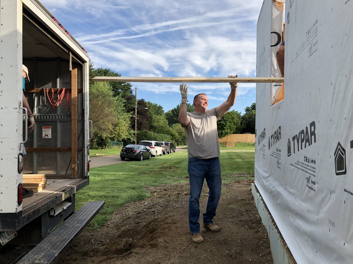 ACHResearch's tweet photo. Not only are we building a culture of research, we're building houses! Our Vice President of Research Administration, James Brazeal, volunteered at the Habitat for Humanity East Avenue Project in Kenmore with other staff from @AkronChildrens . Great work, James! #ACHResearch https://t.co/zTFZoOFj58