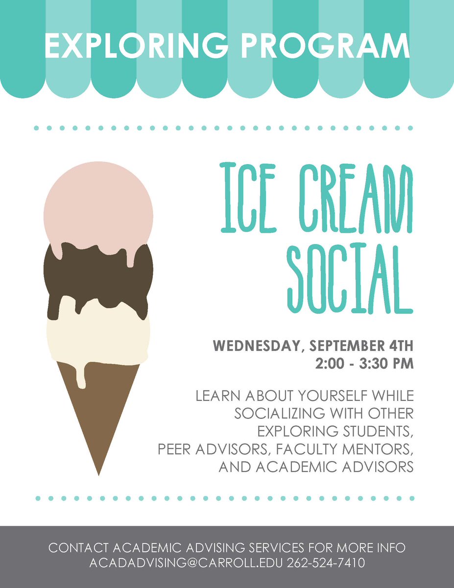 All are Welcome at our Exploring Program Ice Cream Social next week!! Come check it out!! #carrollu #CUExplore #FuturePio #PioSoc <a href="/CU_Advising/">CU AdvisingCenter</a>