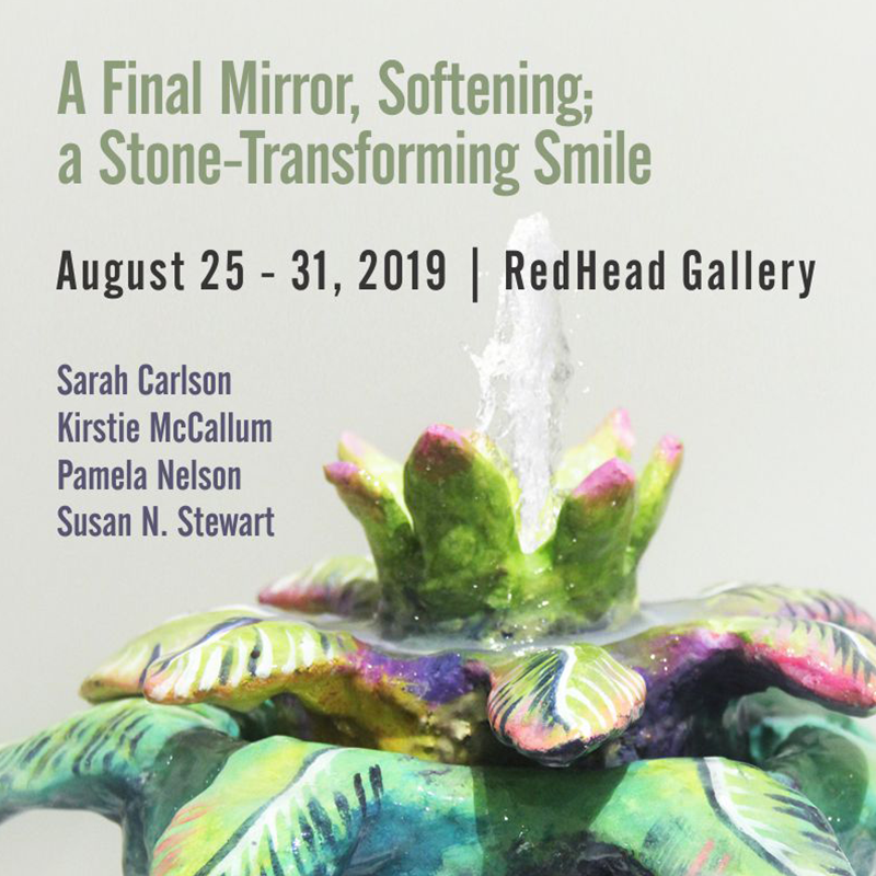 redheadgallery's tweet photo. As part of our 2019 Summer Program, the Red Head Gallery is pleased to present, A Stone-Transforming Smile, a group exhibition featuring Sarah Carlson, Kirstie McCallum, Pamela Nelson, and Susan N. Stewart. A reception will be held on Thursday, August 29, 5 to 8 PM. https://t.co/mo1xjeJjPz
