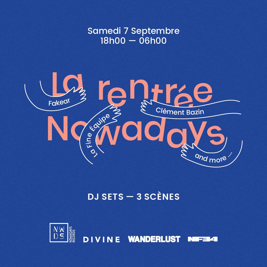 La Rentrée Nowadays 7/09 au <a href="/WanderlustParis/">Wanderlust Paris</a> / <a href="/nf34paris/">NF-34</a> 3 nouveaus noms: Conspiration, Grand Soleil (Live) et <a href="/FORM_touch/">F O R M</a> 🔥😍
Infos m.facebook.com/events/4916877… 
#nowadaysparty #rentree2019 #wanderlustparis