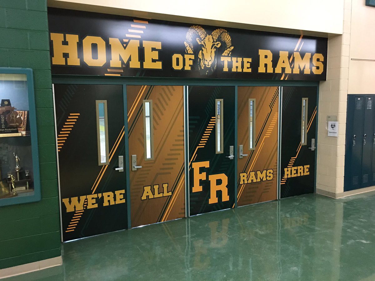 FR_Athletics's tweet photo. The gym doors at the high school got a make over today! Just in time for school to start up!
#WARH #HOMEOFTHERAMS πππ https://t.co/uOc1uMRToE