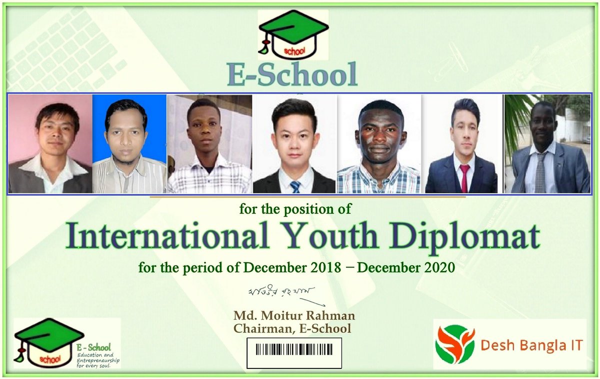 E_School71's tweet photo. Congratulations, Our newly appointed International Youth Diplomat.
We are selected 12 New from 10 Nations. Now, Our Diplomats works for Education from 33 Nations.

#E_school #IYD_2019 #education #UN #UNV #SDG #Youth https://t.co/RGq8VTgS5p