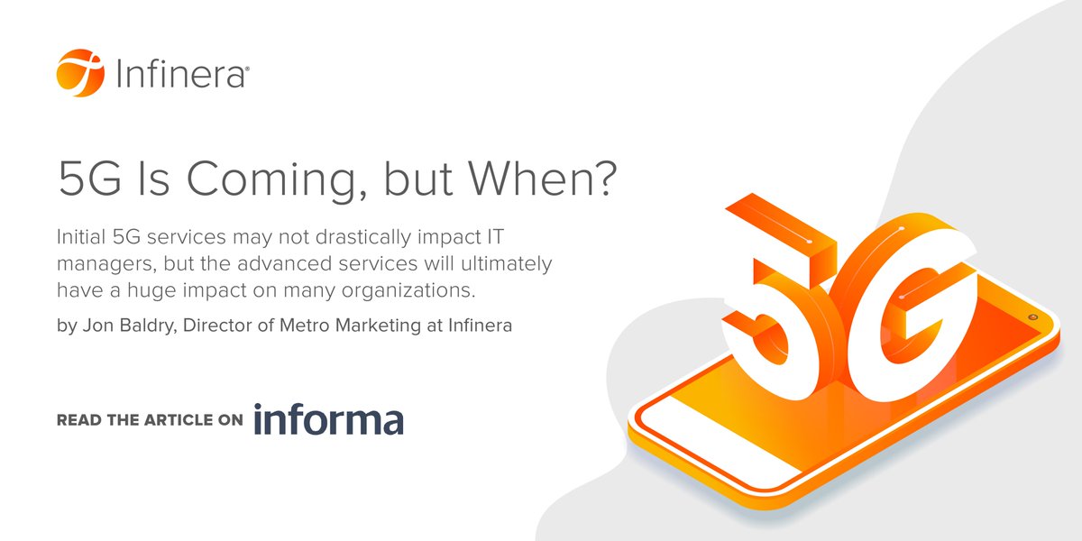 Infinera's tweet photo. #SDN-based #networkorchestration and #cognitivenetworking capabilities to automate #network control will be key as we embrace the rollout of #5G. @JonBaldry70 weighs in on challenges and solutions for MNOs and IT managers as 5G services become a reality. https://t.co/hZopGSLPho https://t.co/rqy3DuknvJ