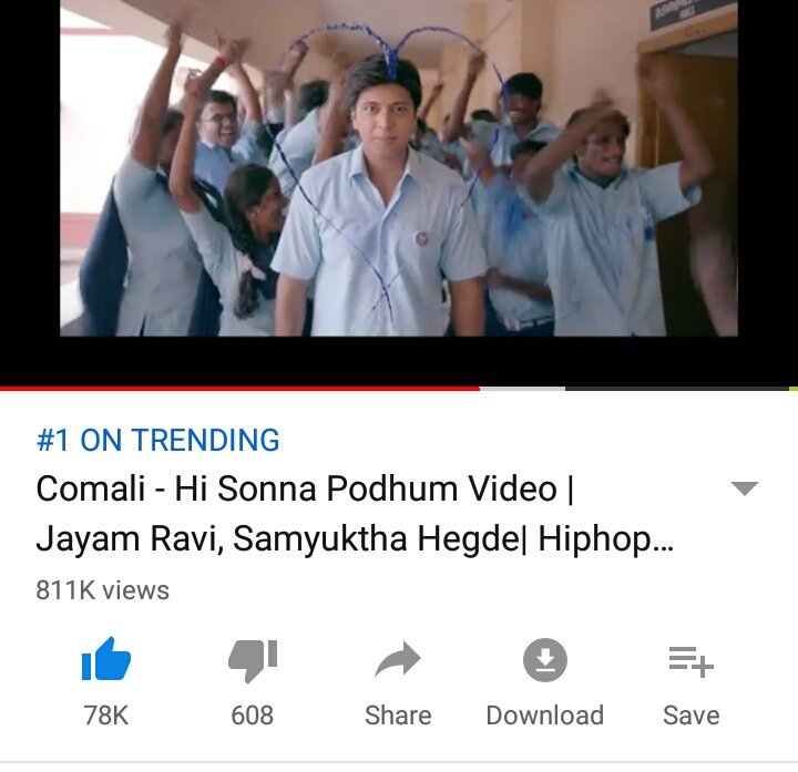 CinemaWithAB's tweet photo. #HiSonnaPothum video song trending at #No1 position๐
#ComaliDeletedScene trending at #No2 position๐ฅ
#Comali ruling the YouTube ๐๐
@actor_jayamravi @pradeeponelife @hiphoptamizha @SamyukthaHegde https://t.co/6pqYq7hXUp