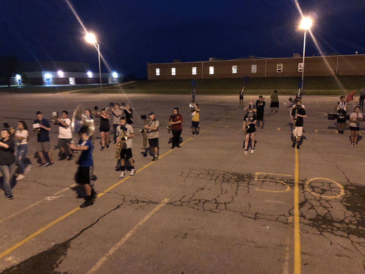 Twilight marching rehearsal. The parking lot light are just enough to keep us productive! #whoneedsdaylight #holdeneagles