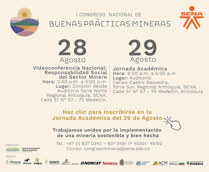 fggonzalezl's tweet photo. Participa en la construcción de una #MineríaBienHecha en Colombia ⚒️
Regístrate y participa de la jornada académica del 1er Congreso de Buenas Prácticas Mineras https://t.co/dysZ3QTYtq que se realizará en la ciudad de Medellín. https://t.co/xvW5GArz9I