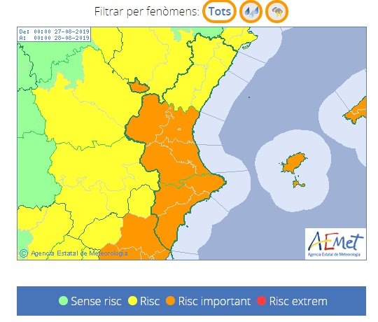 En estes situacions, 
molts queden amb poc,
 i pocs queden amb massa, 
aigua.

Però , allà on caiga pot fer mal, risc important. 
Els avisos (dimarts) indiquen les zones on és més probable, no els llocs exactes on caurà.