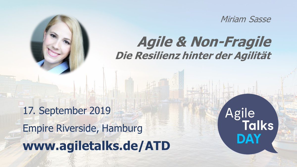 Agile_Talks's tweet image. Wir freuen uns auf Miriam Sasse und ihren Vortrag:
&quot;Agile &amp;amp; Non-Fragile - Die Resilienz hinter der Agilität&quot;

AgileTalksDay19 | 17.09.19 | Hamburg 

xing.com/events/agile-t…

@miriam_sasse #ATD19 #AgileTalks AgileTalks.de
Sponsored by @CGI_DE