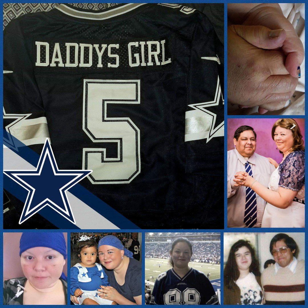 Azul1323's tweet photo. @MindiZeph @Bubba_March @dallascowboys My daddy taught me abt Ftbl & @dallascowboys! He stood w me thru my 1st Battle w S4 Ovarian, S3 Endometrial & S2 Stomach Cancer in 2014. He died from π disease in 2015. 4 yrs & it's still hard. My Jersey has his #5 & says Daddy's Girl!Cancer is bk again but I'm #NotReady2GiveUp! https://t.co/guQ36m03Ey