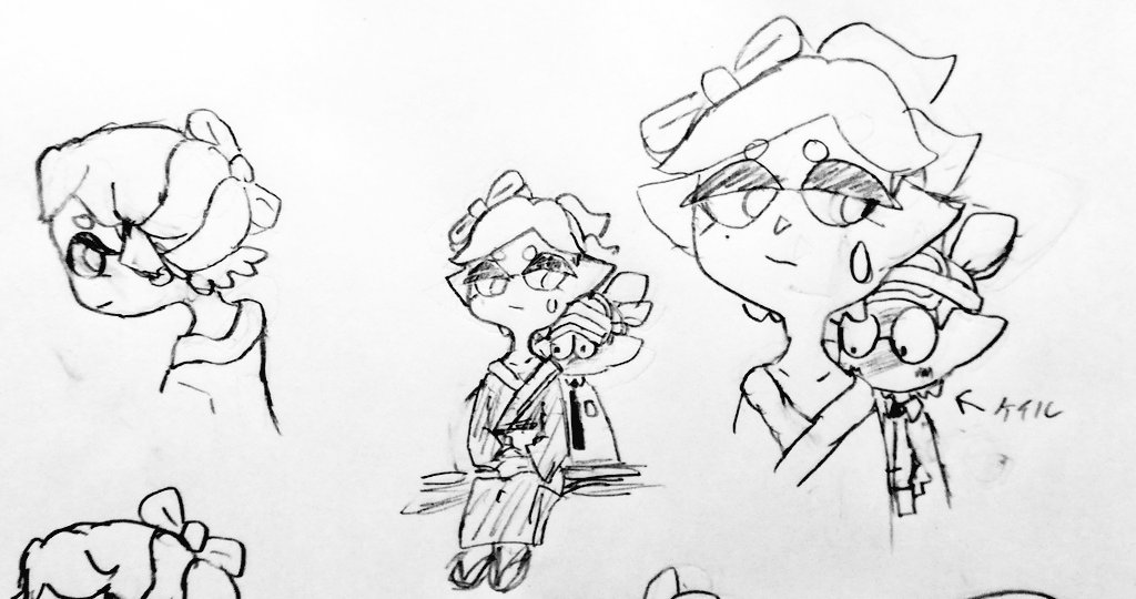 ケイル タコガールって髪型がややこしいというかどうやったらみんなキレイに描けんのと あとパタパタの羽つけたヒメセンパイと上手く出来た気がしなくもないホタルちゃん