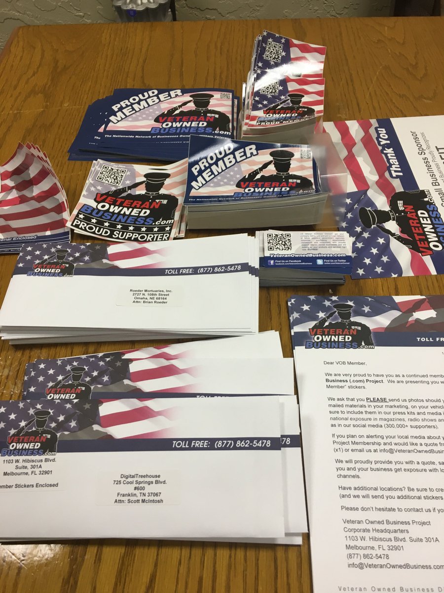 VeteranOwned's tweet photo. Newest batch of https://t.co/9LgTMka53e "Proud Member" stickers and certificates are headed out around the USA to several #restaurants, a #veteranownedbrewery a #gunrange a #webdesignfirm a #personaltrainer and more! https://t.co/W1HDUoxiCy