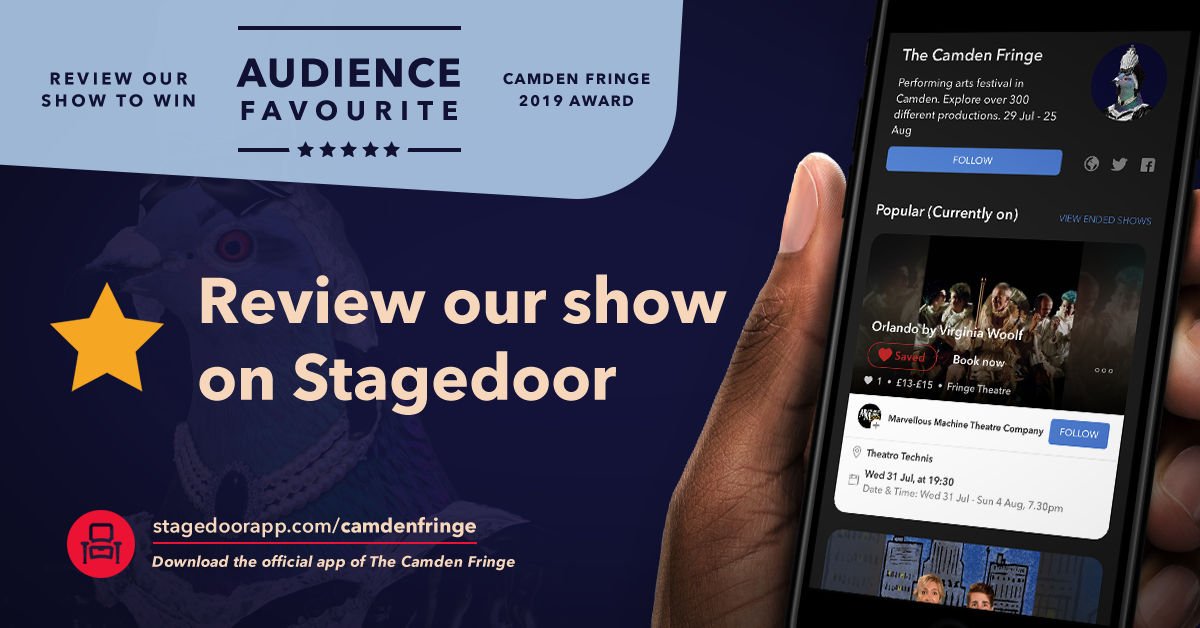 CamdenFringe's tweet photo. The Camden Fringe is over for another year 😭
You can still give feedback on your favourite shows via @StagedoorLDN. Rate &amp; review the performances you loved! The most popular Camden Fringe show on the Stagedoor app is set to win a cash prize 🏆 https://t.co/NR9fZe6irp