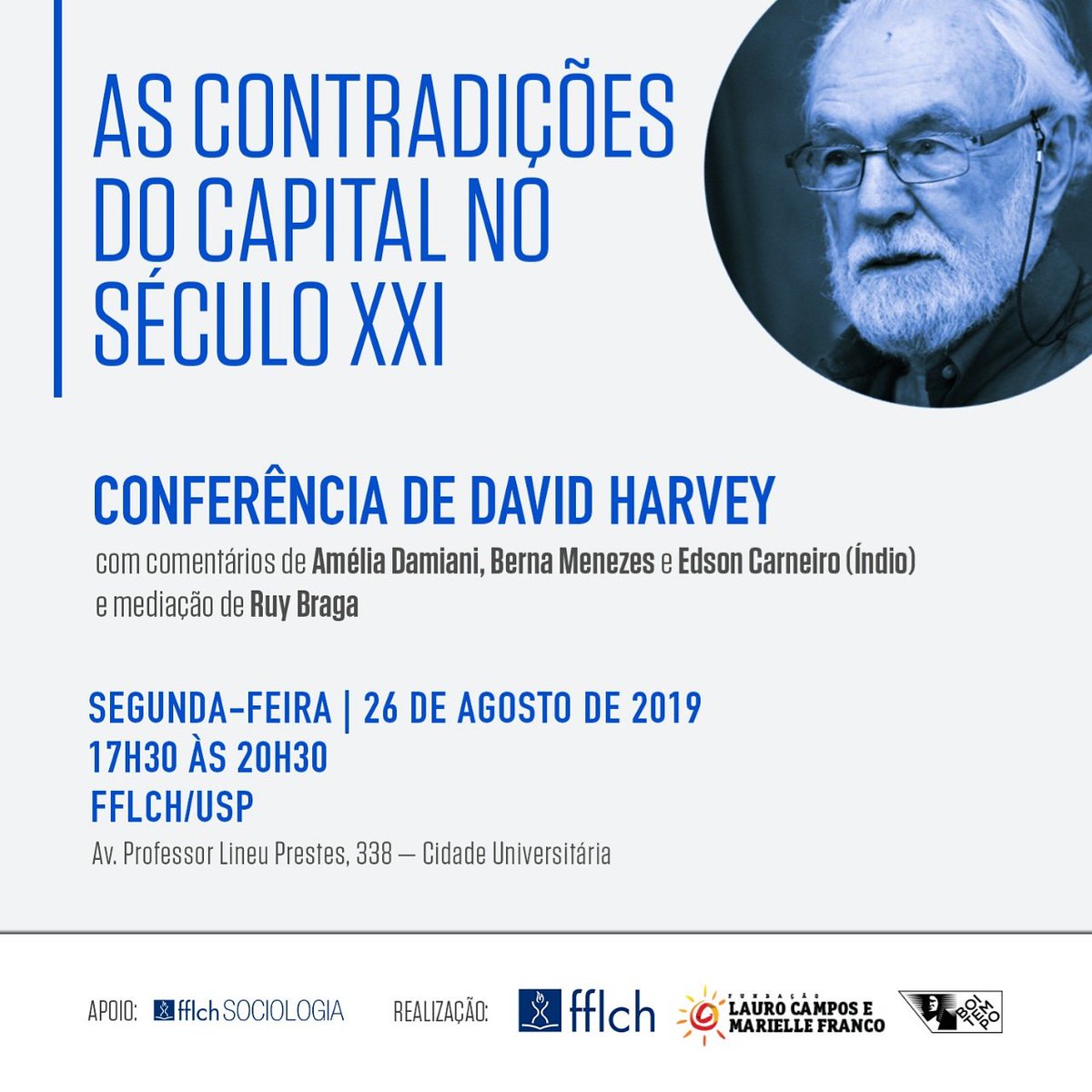 IndioInter's tweet photo. David Harvey fará conferência na USP hoje. Com muita honra, vou ser uma das pessoas a comentar sua conferência. https://t.co/5nnlxcWOH1