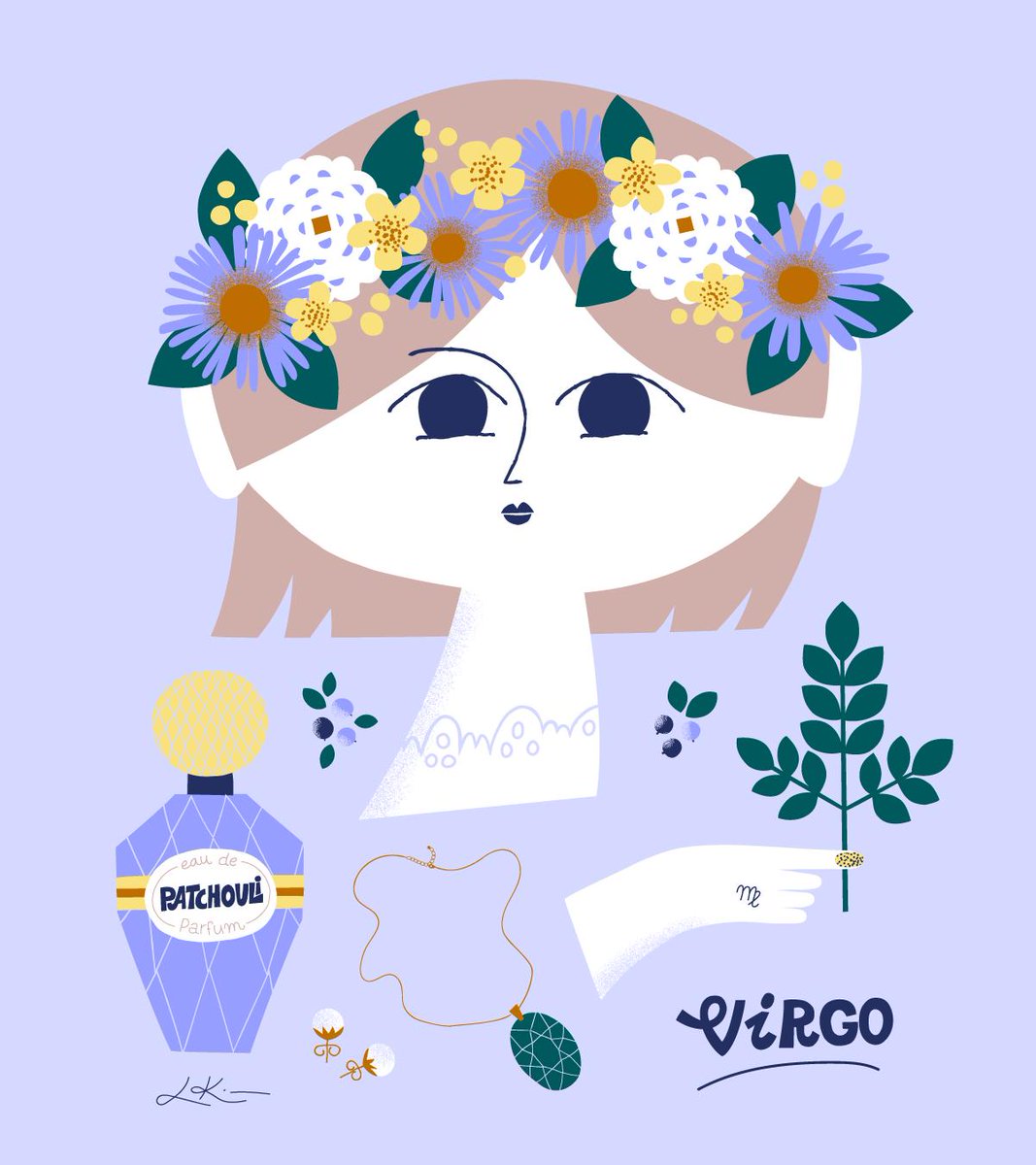 LeenaKisonen's tweet photo. Some self-initiated work for a change: illustrated the Virgo with the flowers, plants, scents and stones associated to this sign 

#VirgoSeason #Virgos #illustration #leenakisonen https://t.co/YzF3DOQx4Z