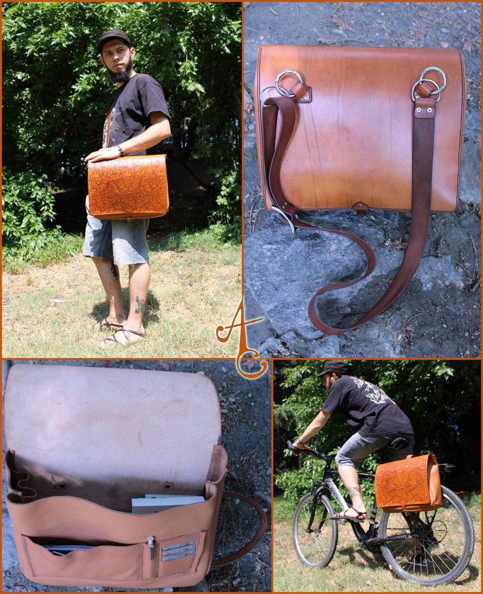 ardecuir's tweet photo. Et voici le #sac terminé ! 🤩
📙Il peut contenir des Bandes-dessinés,
🚴‍♂️se fixer sur le porte bagage d'un #velo,
💳a un porte-carte, de quoi ranger un stylo✏️, 
🔑une petite poche interne et il est orné d'un méga repoussage. #cuir #Leather #handmade #artisanat #Fleur #Tapisserie https://t.co/HnM0eYRwrL