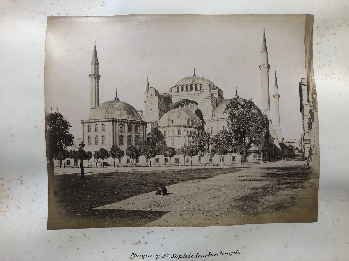 queensarchives's tweet photo. Doing some #archivalprocessing of this #InternationalDogDay and came across this fine pouch lounging in front of the #HagiaSophia. Out of a 19c #europeantour album of a local #ygk resident. https://t.co/QaT3d7MEci