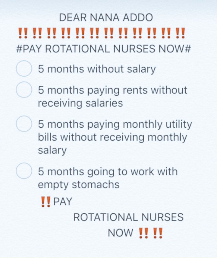 KobbyTellem's tweet photo. How can one survive without almost six months of salary whiles saving lives. Biko ehn, we beg pay us cuz we are  hungry #PayRotationNursesNow https://t.co/yCYkxD2z4E