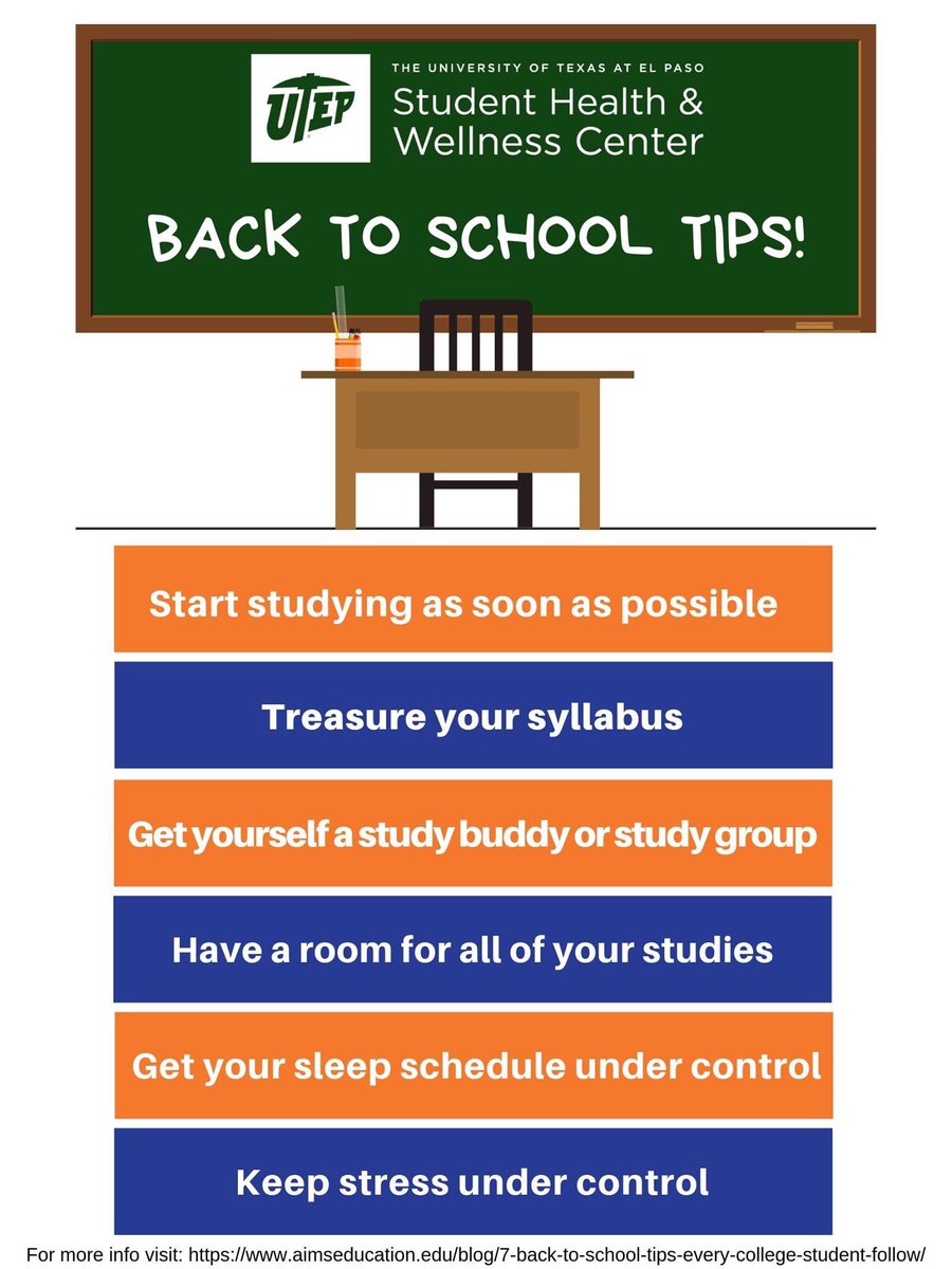 UTEPshwc's tweet photo. Wishing you all the best of luck this school year! Whether it's your first semester or your last, make it one to remember 🙂 Go MINERS!!!! https://t.co/tXc9V8nlI7
