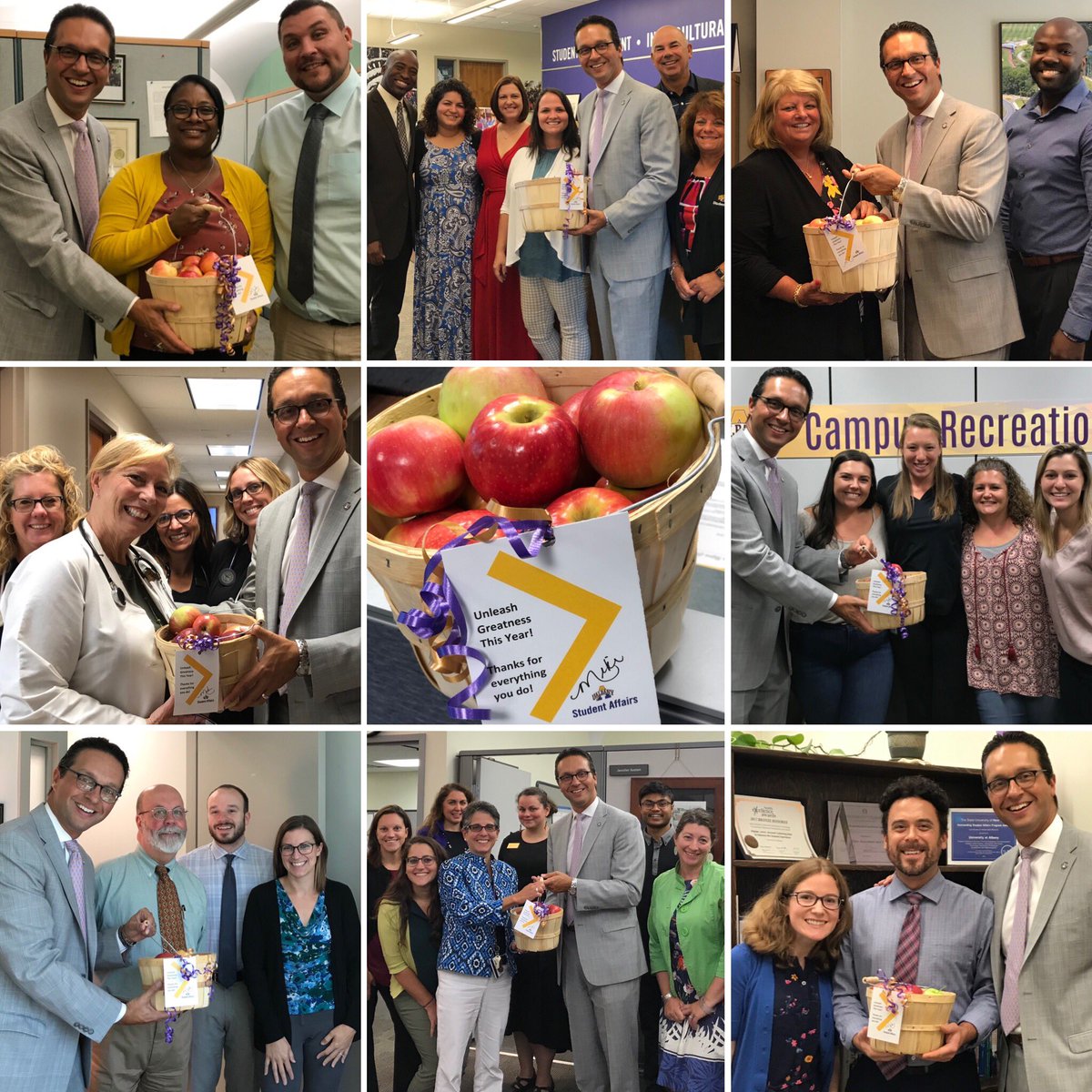 MikeChristakis's tweet photo. Enjoyed delivering baskets of apples to Student Affairs offices to celebrate the first day of school at @UAlbany!! Here’s to a great year!! #HelloUAlbany #StudentsFirst https://t.co/CYjBzpEPFs