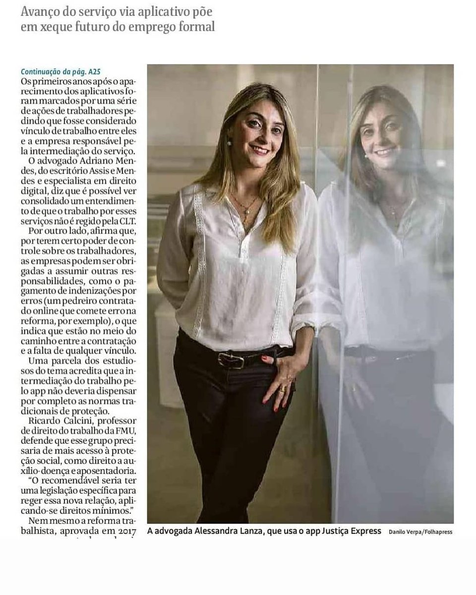 LawLanza's tweet image. Entrevista para Folha de São Paulo. Matéria interessante sobre a "uberizaçāo" de vários serviços, incluindo alguns serviços jurídicos. #lanzalaw #direitoempresarial #llae