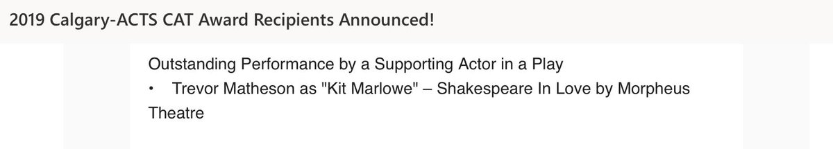 TheatricallyObs's tweet image. Congratulations Trevor Matheson on your CAT Award win!!