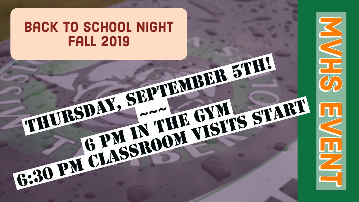 Mark Your Calendar!☑️
Back To School Night Fall 2019
September 5th  |  Starts at 6 pm for a General Assembly in the Gym.  Class visits start at 6:30 pm.
#MVHScommunication #BackToSchool2019 <a href="/EngageVista/">VistaUSD FACENetwork</a>