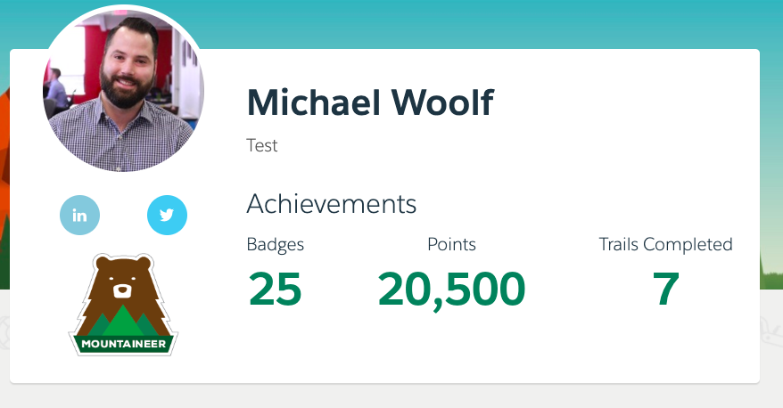mwoolfdev's tweet photo. Hit Mountaineer and got my 25th #badge on @trailhead studying for #salesforceadmincert #admin201. I've spent a bit of time away as I've been working extended hours. Hoping I can jump full force into studying again, get certified, and begin pursuing a career in #Salesforce! https://t.co/gw80heKcOe