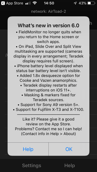adamwilt's tweet photo. Lots of stuff in this update to FieldMonitor for iPhone (https://t.co/vs8rARxQbv), including some Fujifilm support. But beware: the X-T3 ONLY shoots 1080p/29.97, and the X-T100 ONLY shoots 720p/24, when in remote mode! https://t.co/YTKRvBpQHW