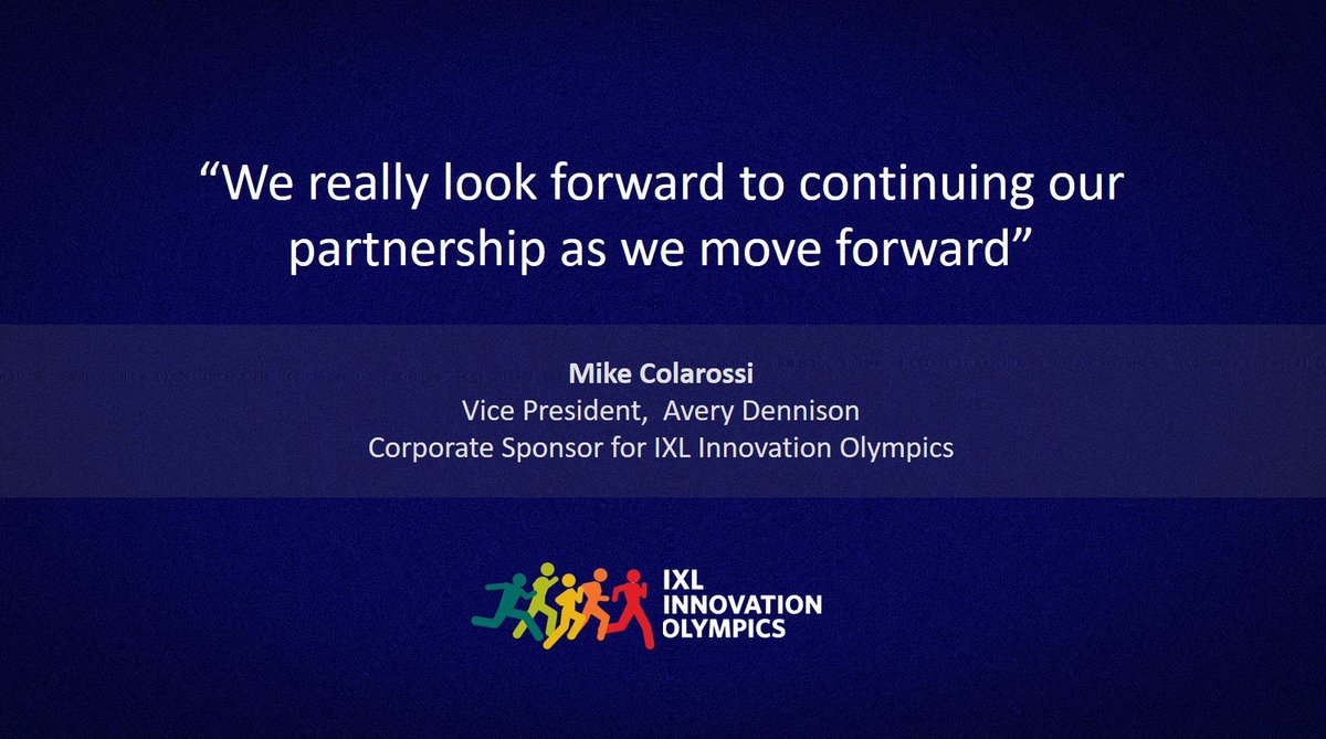 “We really look forward to continuing our partnership as we move forward” - says Mike Colarossi, the Vice President at <a href="/AveryDennison/">Avery Dennison</a> (Corporate Sponsor for IXL #Innovation Olympics)
youtube.com/watch?v=7LF6VE…

#ixlinnovationolympics #ixlolympics #ixlcenter #giminstitute #business