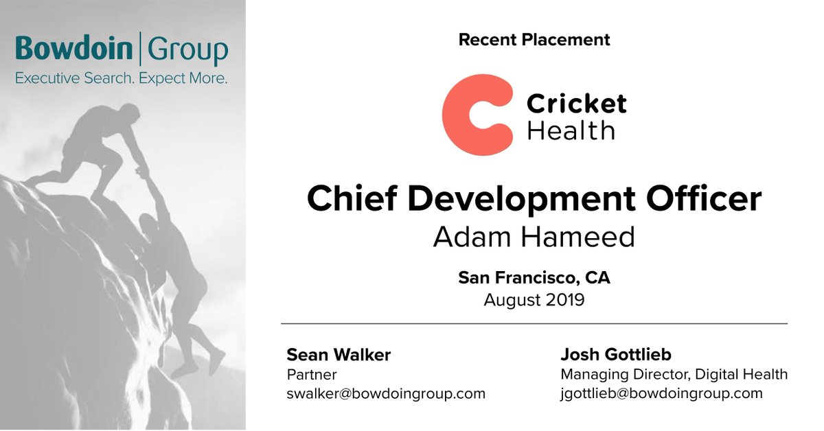 BowdoinGroup's tweet image. A big congratulations to Adam Hameed, new #ChiefDevelopmentOfficer at @CricketHealth, the #DigitalHealth startup backed by @OakHCFT! It was a pleasure working with you all! #executivesearch #innovationeconomy #expectmore

Read the press release for more ⬇️ hubs.ly/H0krMcb0