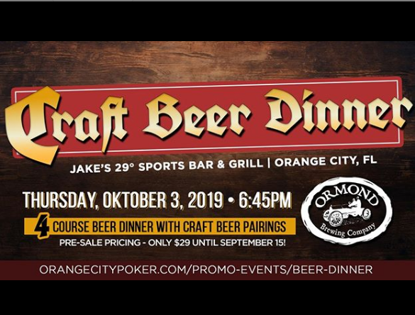 Dropkick will be attending this incredible Craft Beer Dinner at @Jakes29OC  with Ormond Brewing Company 4 Course Dinner | 4 Beer Tastings | $29 Pre-Order* 
Ormond Brewing Company and Jake’s 29° Sports Bar &amp; Grill