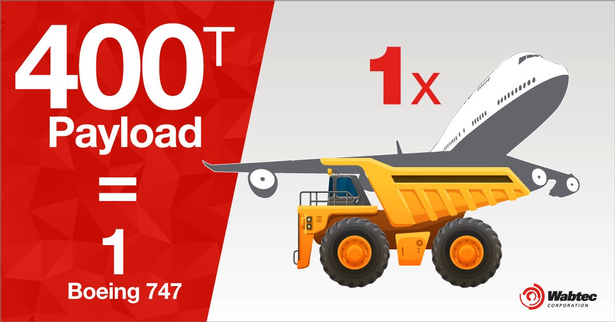 WabtecCorp's tweet photo. Our optimized integrated electric drive systems power 400T mining vehicles – that’s the equivalent payload of a Boeing 747! #miningmonday #wabtecmining #mining #miningfunfacts https://t.co/vpj2MpRMM2