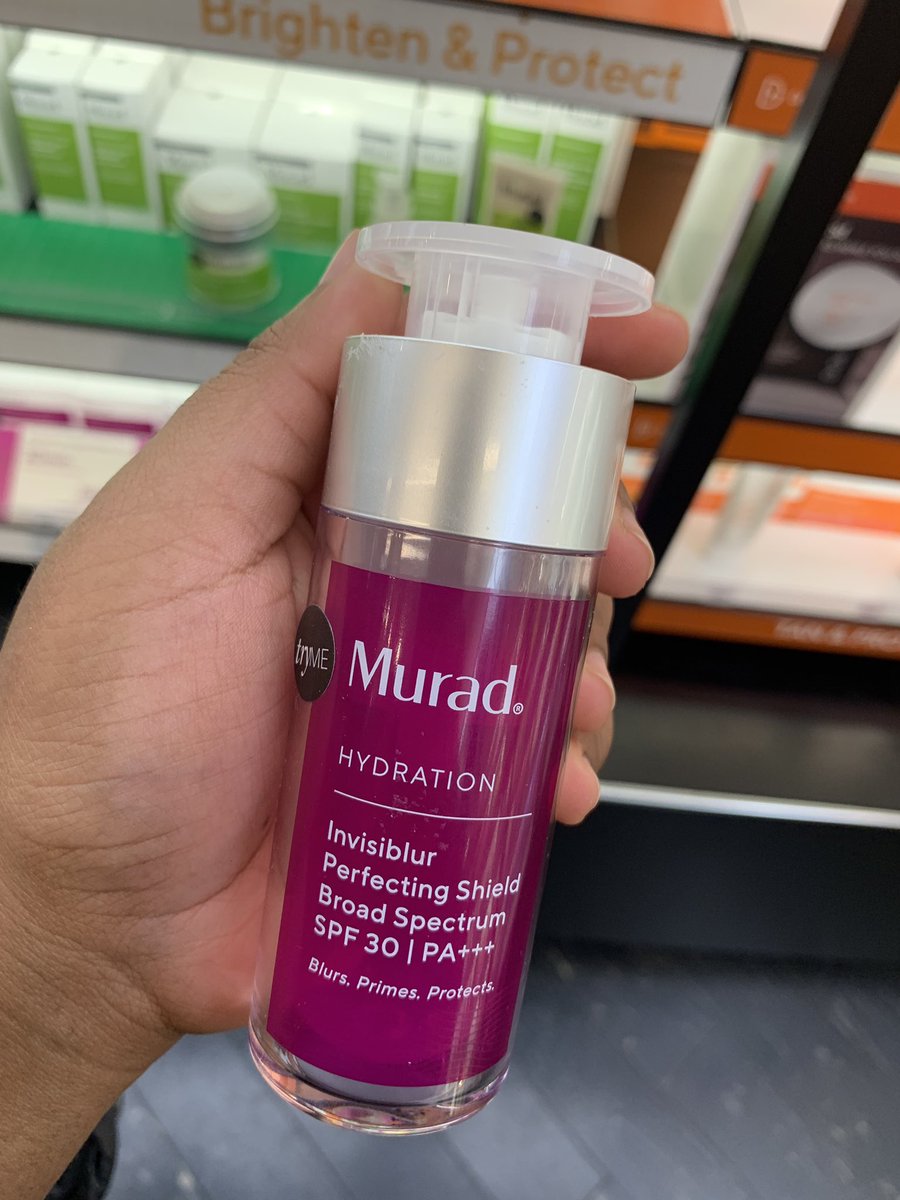  @MuradSkincare Invisiblur Perfecting Shield SPF 30. $65. Works great as a primer. Also applies clear like the Supergoop. Great for mature skin because of the peptides which help with fine lines/wrinkles. Has a very soft matte finish. Safe for all skin types.