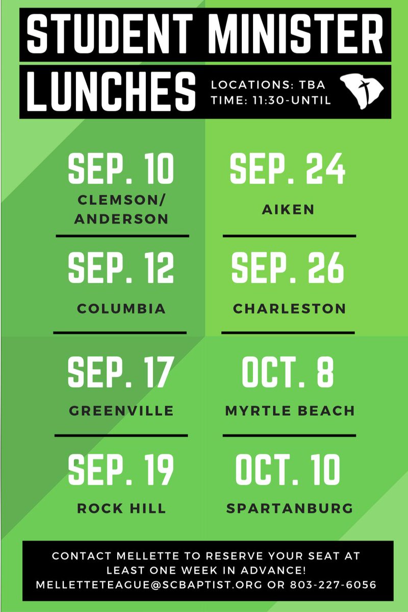 ystufforg's tweet photo. Student Ministers- Come join for a FREE lunch and hang out with us in a location near you! Click the image to see all dates and locations. https://t.co/bwYb4gVY24