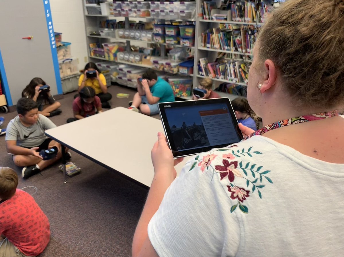 PSConrow's tweet image. Ms. Smith doing her first ever VR lesson to launch the 5th grade Native American ALU! #LATIC
