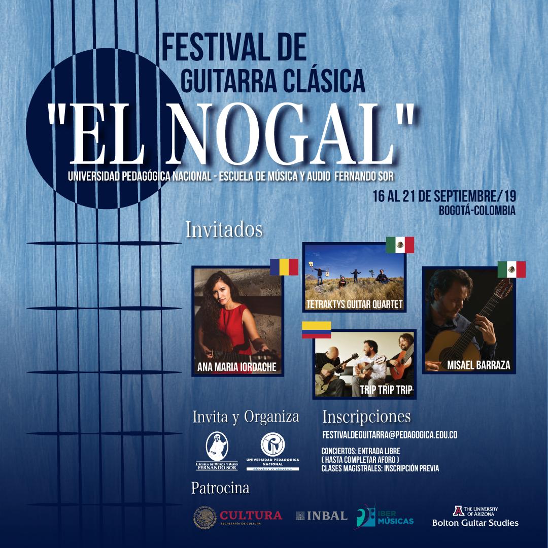 La Escuela Fernando Sor y la Universidad Pedagógica nacional los invitan al próximo Festival de Guitarra Clásica "EL NOGAL". Con invitados nacionales e internacionales.
CONCIERTOS: Entrada libre.
Clases magistrales con inscripción al correo
festivaldeguitarra@pedagogica.edu.co