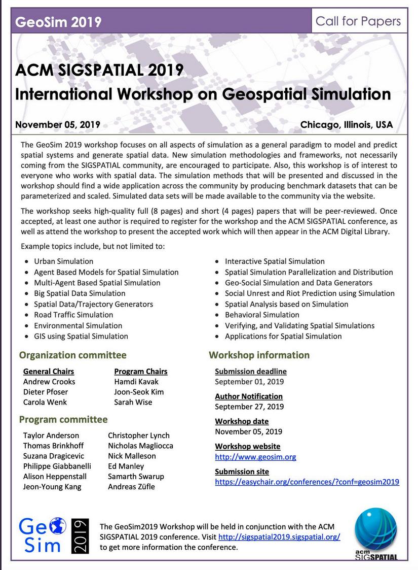 AndyCrooks's tweet image. Join us in Chicago! Less than one week to submit your papers to #GeoSim. More details @ geosim.org