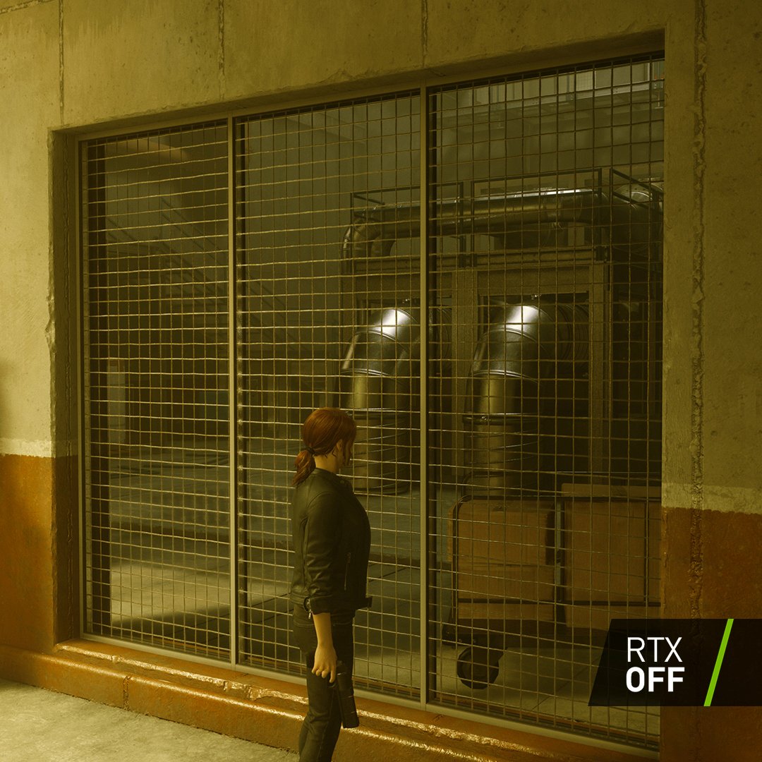 NVIDIAGeForce's tweet photo. #RTXOn transparent reflections are just one of the many advanced ray tracing effects utilized in the upcoming @ControlRemedy. 

Notice how you can see only can you see what's behind the glass, but what is behind your character as well. https://t.co/HhLZcr9vP8