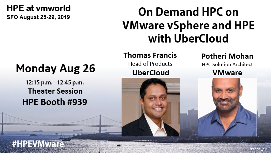 Social_4U's tweet photo. in 20 minutes, learn how #UberCloud's Cloud #HPC Simulation Platform,  provides a unique HPC solution that can deployed OnDemand on VMware #vSphere and #HPE
#CSPs #HPCaaS #HPEVMware @VMwarevSphere @HPE_HPC @HPEexperiment @wolfgent @ThomasFrancis1 #VMworld https://t.co/75K4KiKU5N