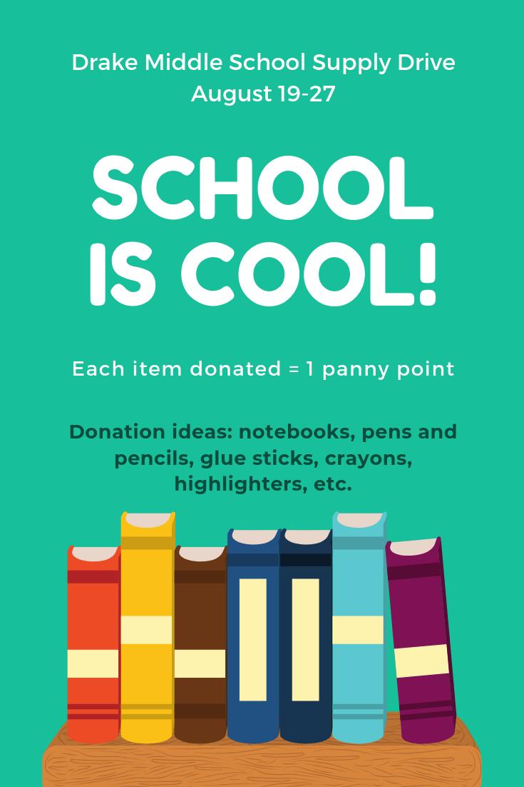 It's the last week to donate! We are having a Drake Middle School supply drive through August 27. Each item is one panny point! Donate today!