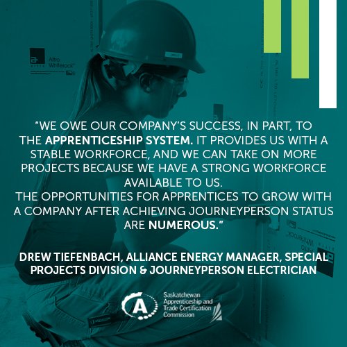 SKApprentice's tweet photo. “The opportunities for apprentices to grow with a company after achieving journeyperson status are numerous.” 
#SkilledTrades #SKApprentice https://t.co/SgcDHZVVif